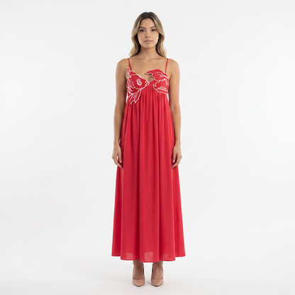 Vestido largo mujer bordado tirantes finos - Mavetta