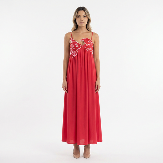 Vestido largo mujer bordado tirantes finos - Mavetta