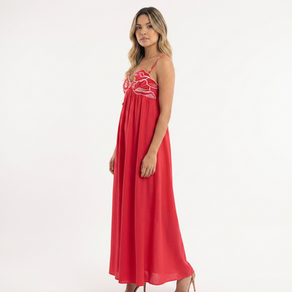 Vestido largo mujer bordado tirantes finos