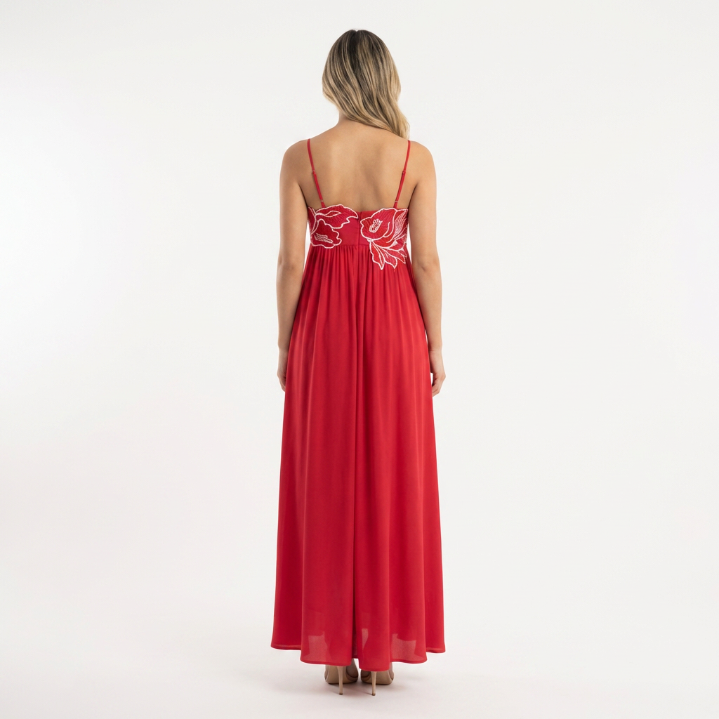 Vestido largo mujer bordado tirantes finos