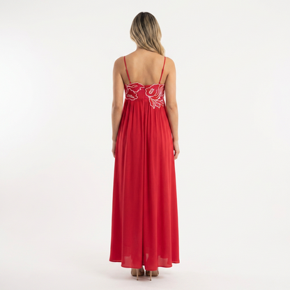 Vestido largo mujer bordado tirantes finos