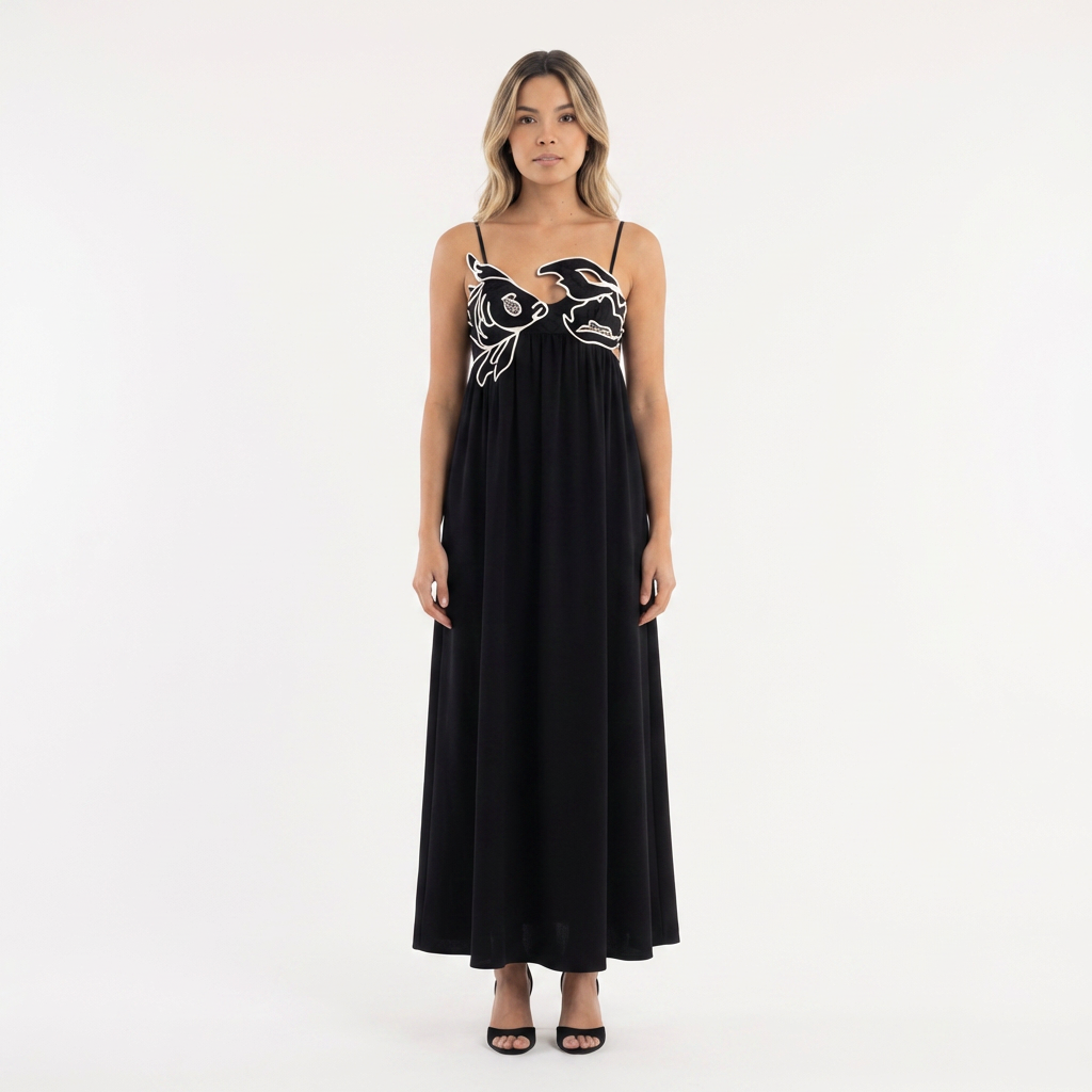 Vestido largo mujer bordado tirantes finos