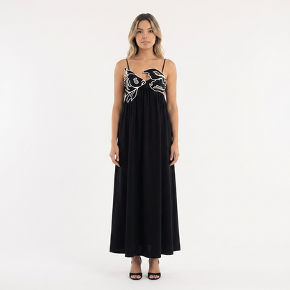 Vestido largo mujer bordado tirantes finos