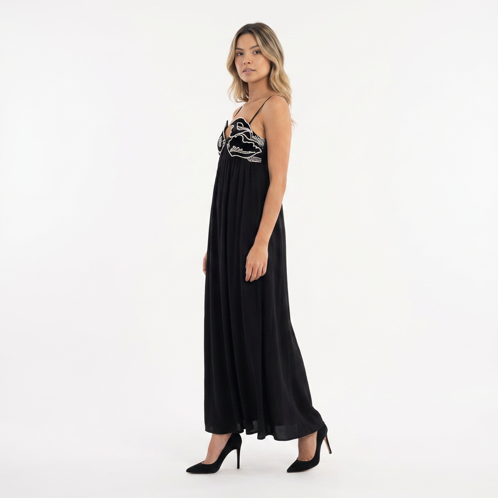 Vestido largo mujer bordado tirantes finos