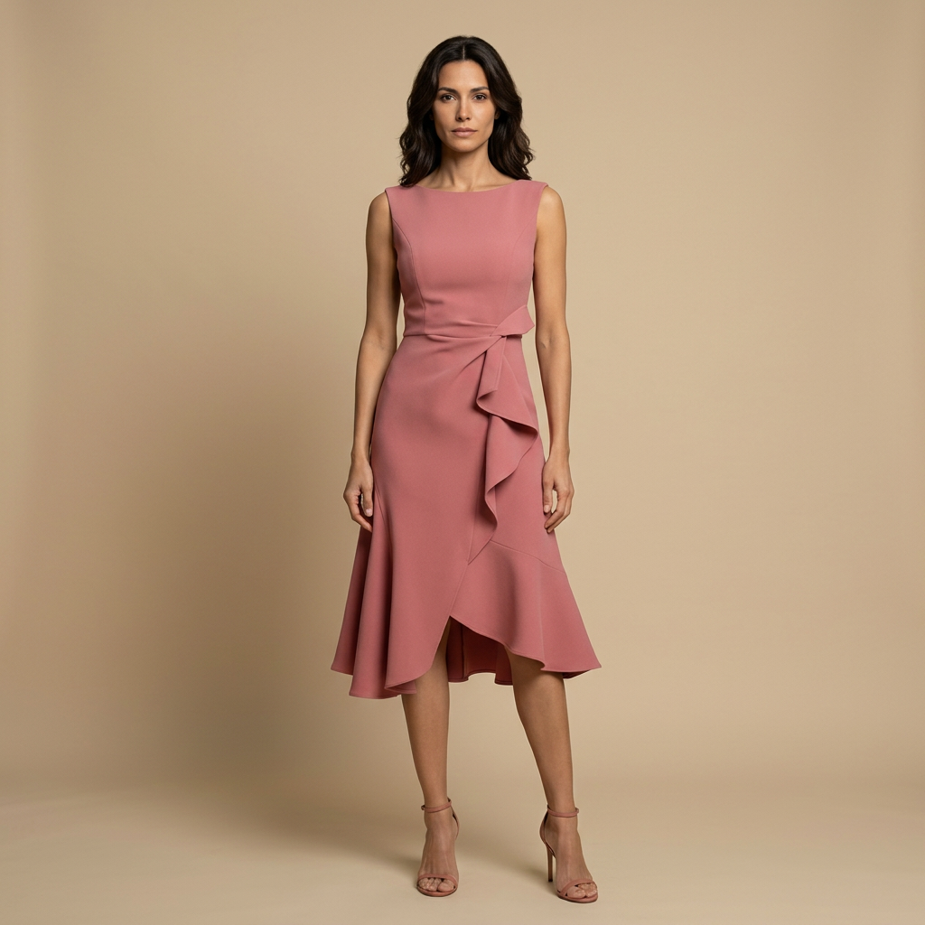 Vestido Midi Mujer de Crepé Sin Mangas Lazo Lateral