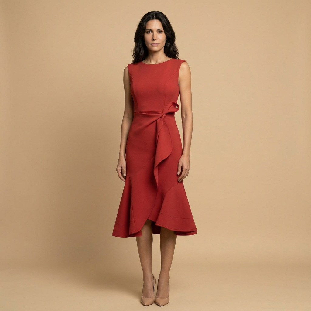 Vestido Midi Mujer de Crepé Sin Mangas Lazo Lateral - Mavetta