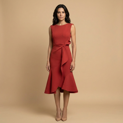 Vestido Midi Mujer de Crepé Sin Mangas Lazo Lateral - Mavetta