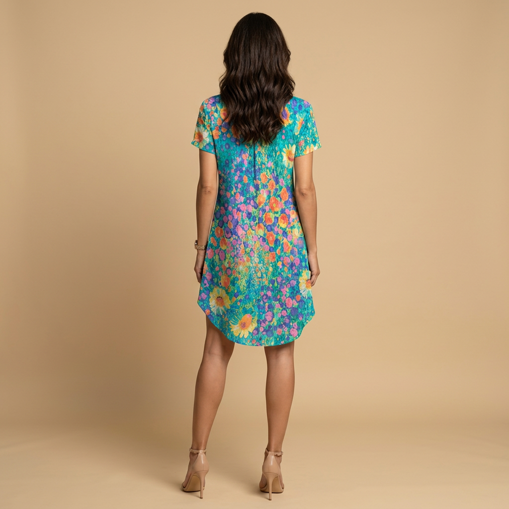 Vestido Corto Mujer Estampado Floral Escote en V Bolsillos