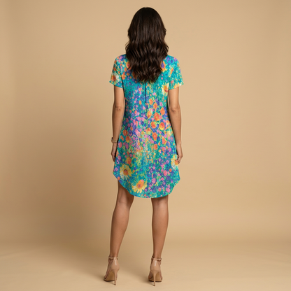 Vestido Corto Mujer Estampado Floral Escote en V Bolsillos