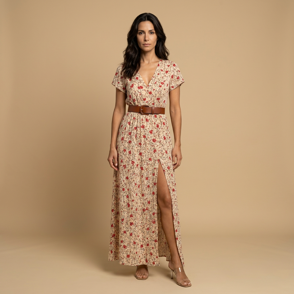 Vestido Largo Mujer Estampado Floral Cruzado con Cinturón - Mavetta