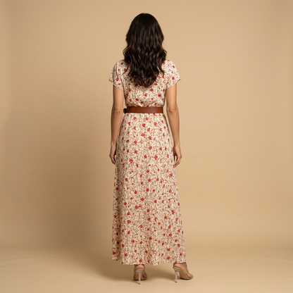 Vestido Largo Mujer Estampado Floral Cruzado con Cinturón