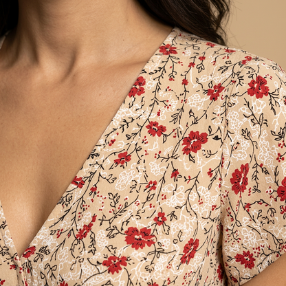 Vestido Largo Mujer Estampado Floral Cruzado con Cinturón