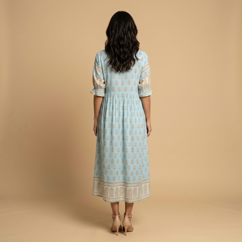 Vestido Midi Mujer Boho Estampado Medallones Manga Campana