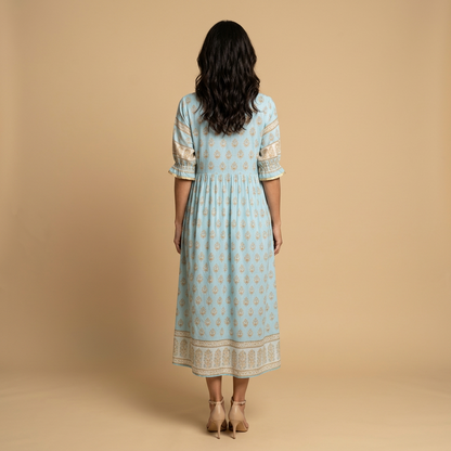 Vestido Midi Mujer Boho Estampado Medallones Manga Campana