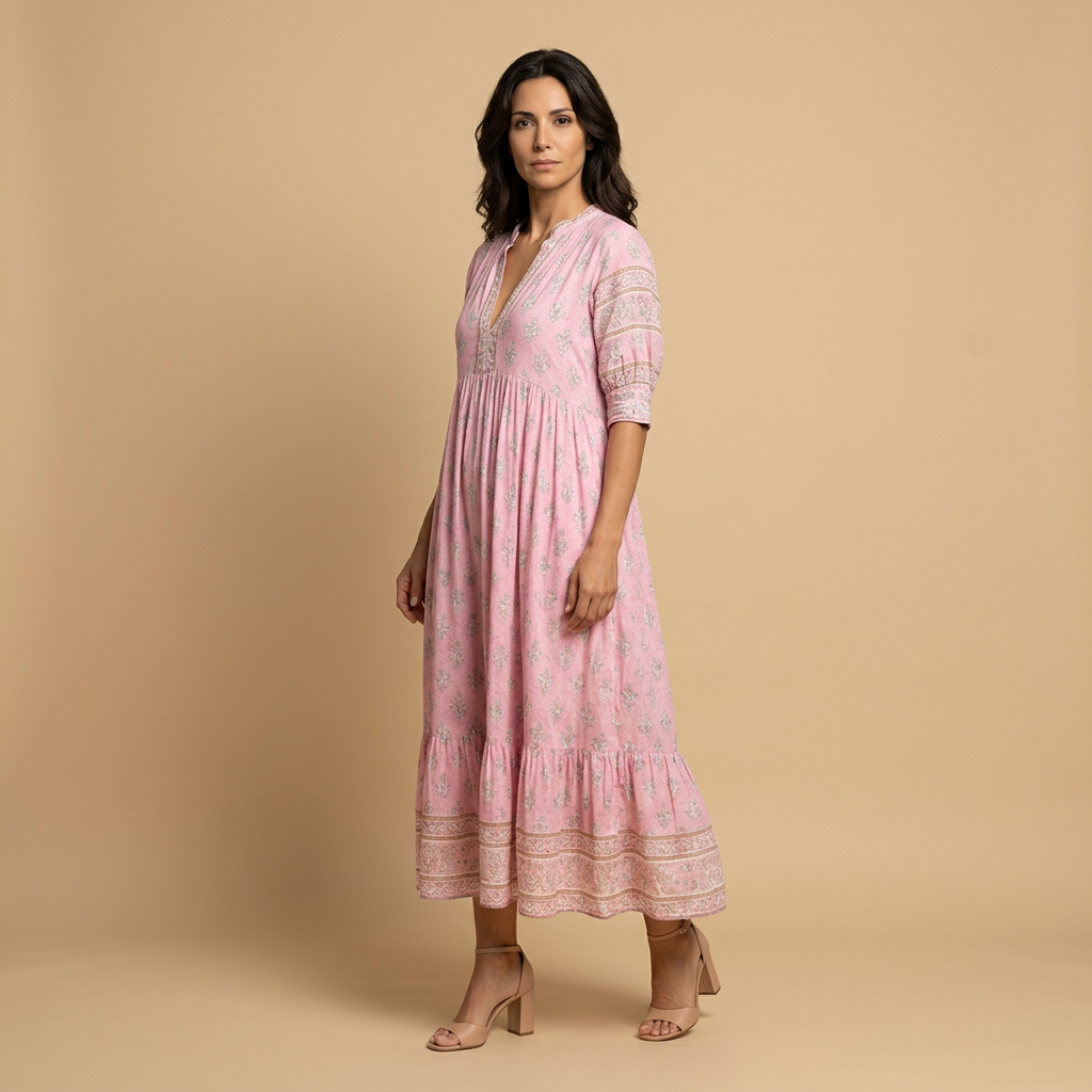 Vestido Midi Mujer Boho Estampado Medallones Manga Campana