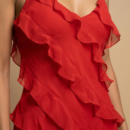 Vestido Largo Mujer de Chifón con Volantes Tirantes Finos