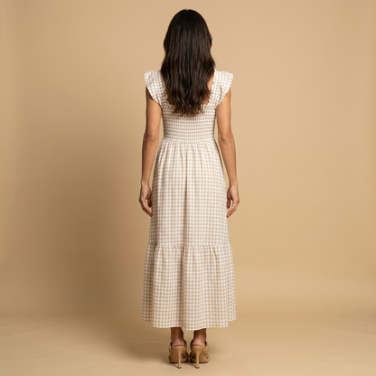 Vestido Largo Mujer Vichy Smock Tirantes Volante Bajo