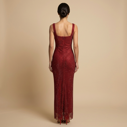 Vestido Largo Mujer de Lentejuelas Corte Columna Escote Cuadrado