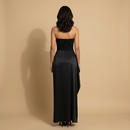 Vestido Largo Mujer Corsé Lentejuelas Falda Satén Abertura