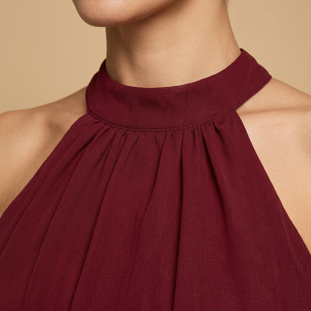 Vestido Midi Mujer de Chifón Halter Cintura con Banda