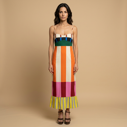 Vestido Largo Mujer Bustier con Volante en Bajo - Mavetta