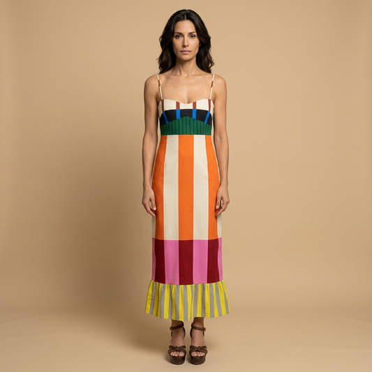Vestido Largo Mujer Bustier con Volante en Bajo - Mavetta
