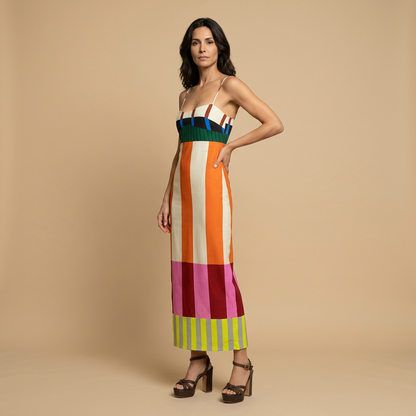 Vestido Largo Mujer Bustier con Volante en Bajo