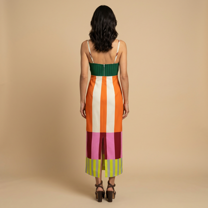 Vestido Largo Mujer Bustier con Volante en Bajo
