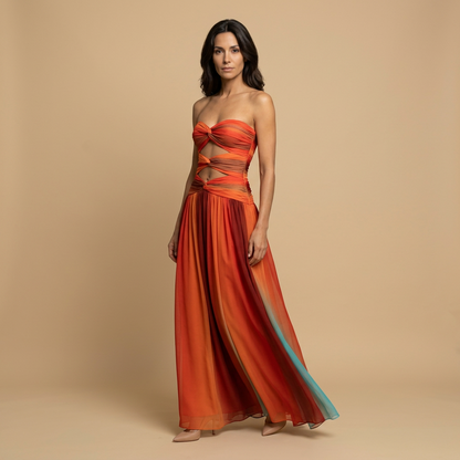 Vestido Largo Mujer Chifón Sin Tirantes Corte Ajustado