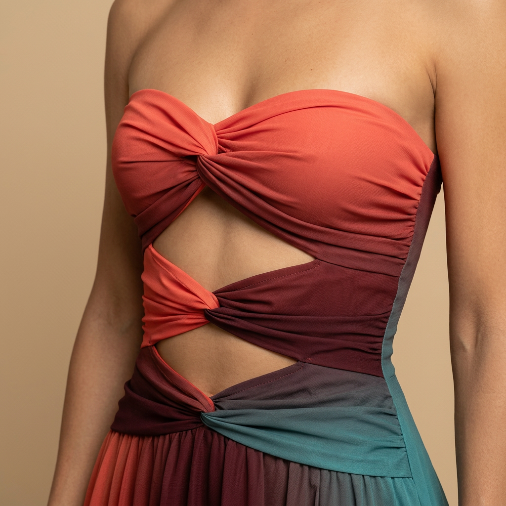 Vestido Largo Mujer Chifón Sin Tirantes Corte Ajustado