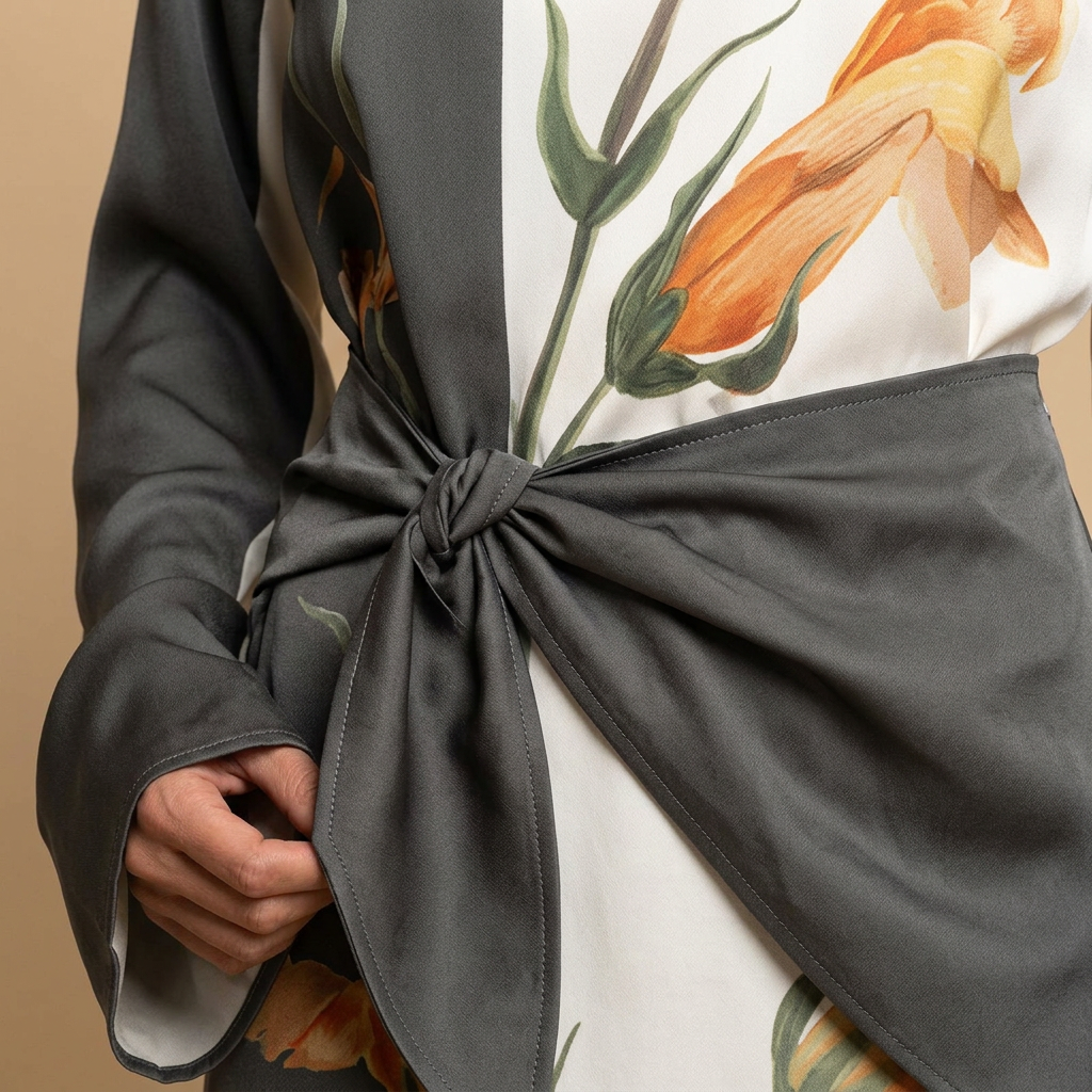Vestido Corto Mujer de Crepé Manga Campana Nudo Lateral