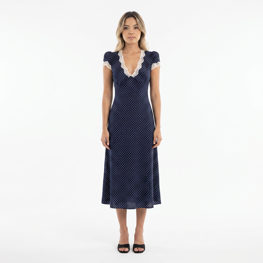 Vestido midi mujer de encaje y lunares elegante - Mavetta