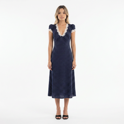 Vestido midi mujer de encaje y lunares elegante - Mavetta