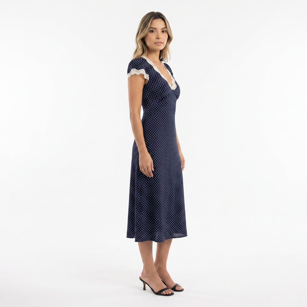 Vestido midi mujer de encaje y lunares elegante