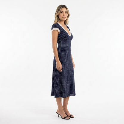Vestido midi mujer de encaje y lunares elegante