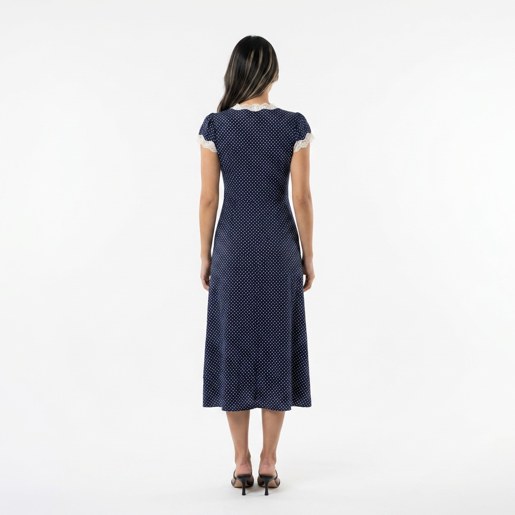 Vestido midi mujer de encaje y lunares elegante
