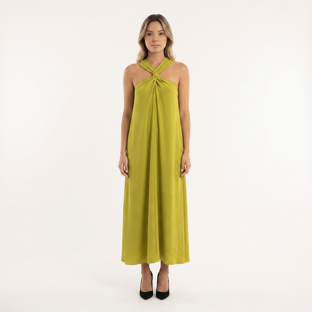 Vestido largo mujer halter abertura lateral - Mavetta