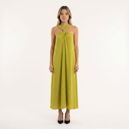 Vestido largo mujer halter abertura lateral - Mavetta
