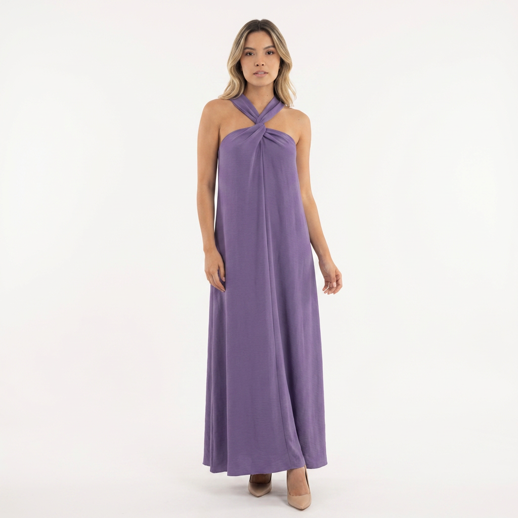 Vestido largo mujer halter abertura lateral