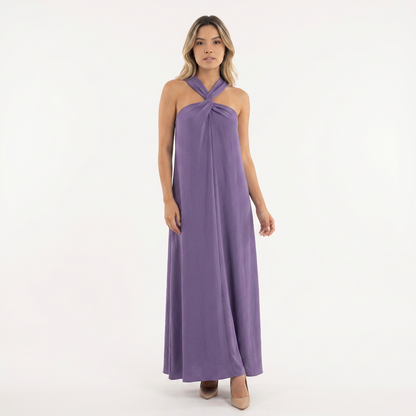 Vestido largo mujer halter abertura lateral