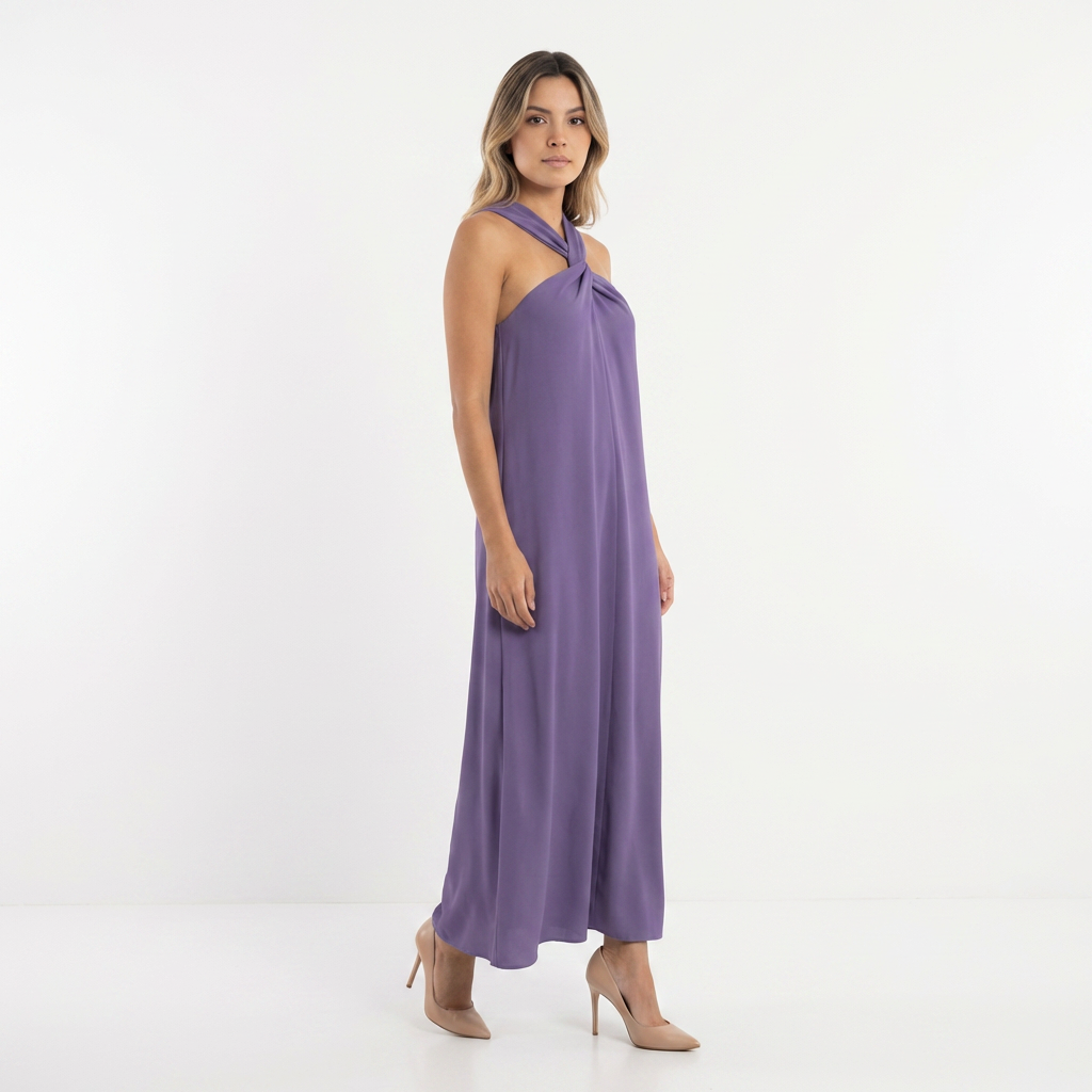 Vestido largo mujer halter abertura lateral