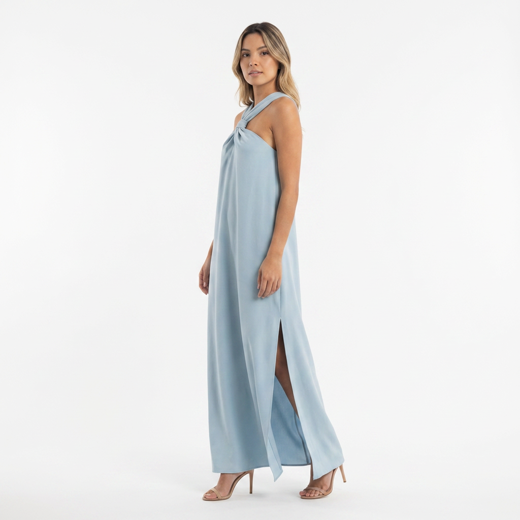 Vestido largo mujer halter abertura lateral