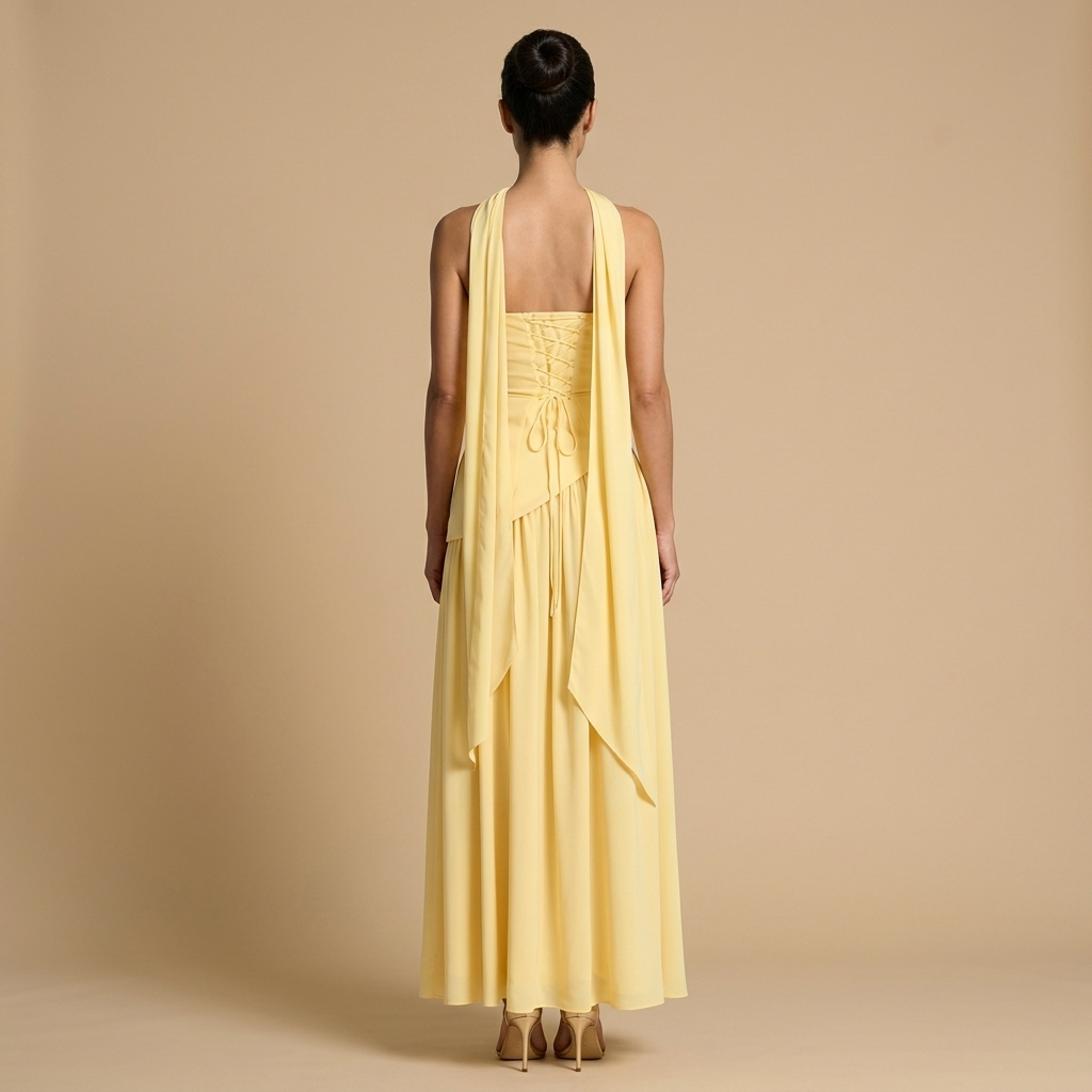 Vestido Largo Mujer Bustier Abertura Frontal Chal Lateral