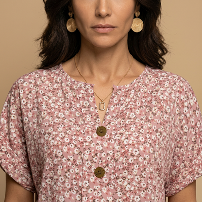 Blusa Mujer Estampado Floral Botones Madera Manga Corta