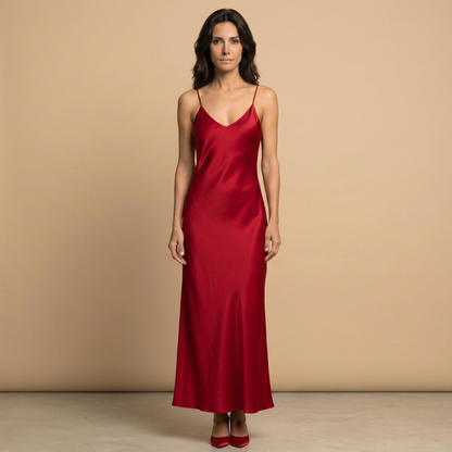 Vestido Largo Mujer Satén Lencero Escote en V Tirantes