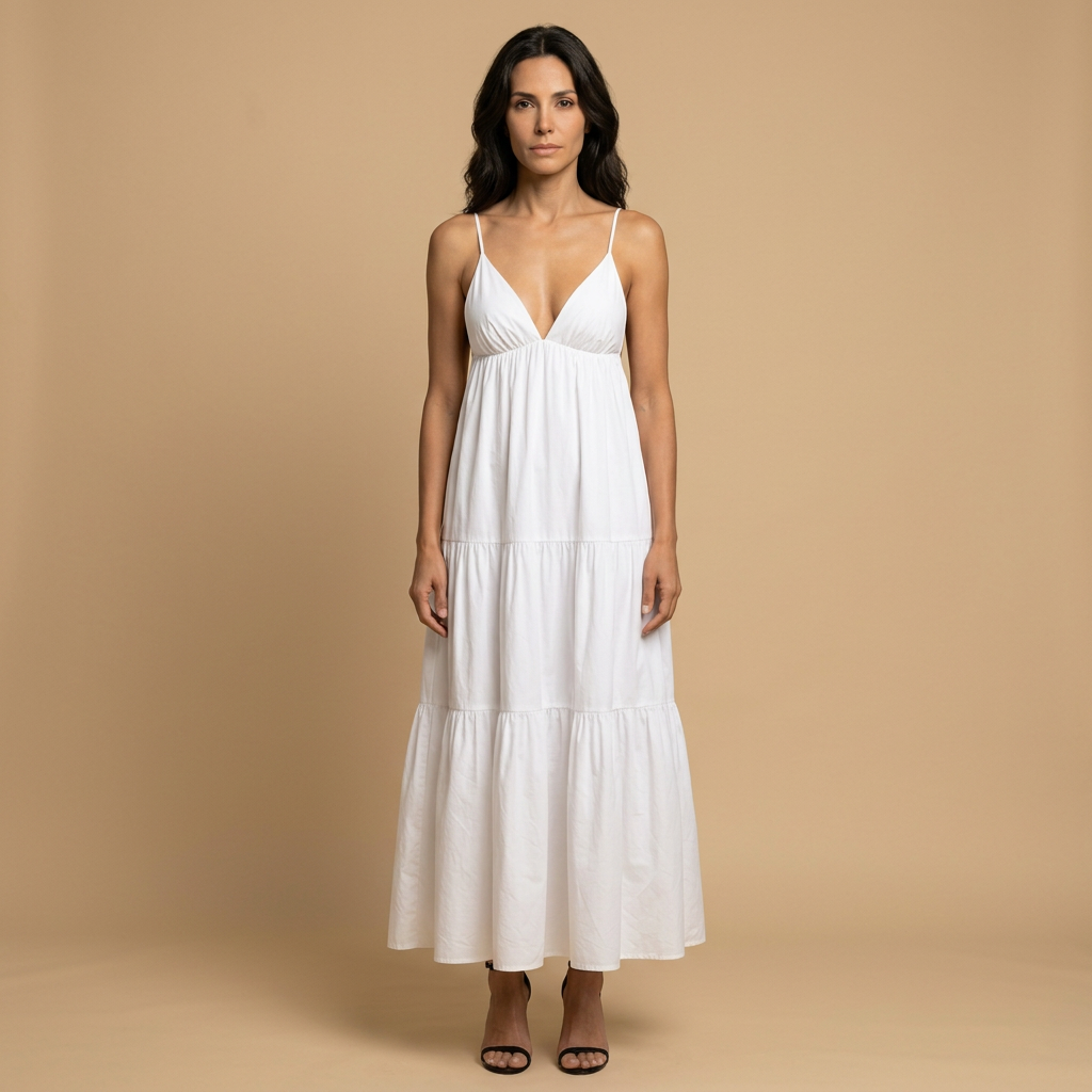 Vestido Largo Mujer Algodón Escote en V Tirantes Niveles - Mavetta