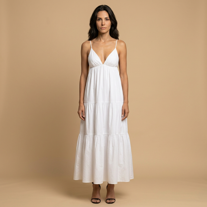 Vestido Largo Mujer Algodón Escote en V Tirantes Niveles - Mavetta