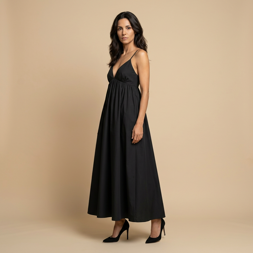 Vestido Largo Mujer Algodón Escote en V Tirantes Niveles