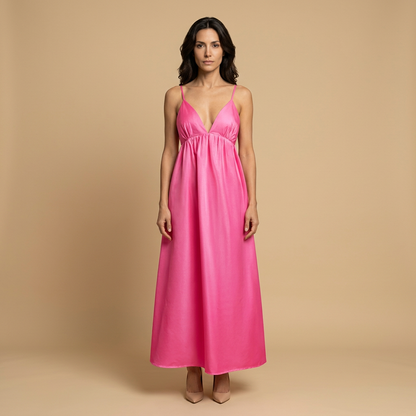 Vestido Largo Mujer Algodón Escote en V Tirantes Niveles