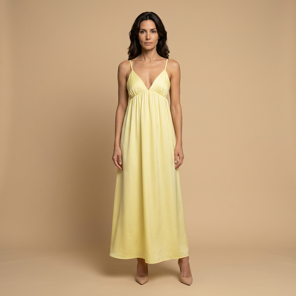 Vestido Largo Mujer Algodón Escote en V Tirantes Niveles